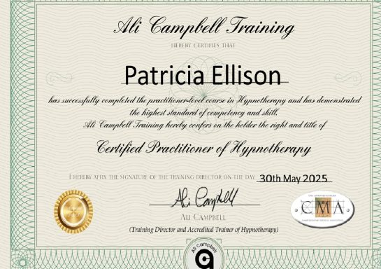 Ali Campbell Cert Further Hypno Cert